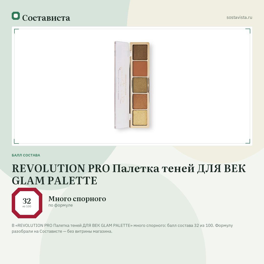 REVOLUTION PRO Палетка теней ДЛЯ ВЕК GLAM PALETTE: балл состава 32 из 100 — Состависта