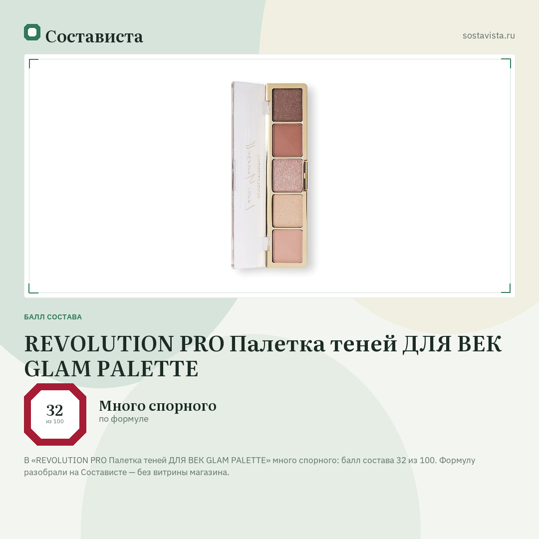 REVOLUTION PRO Палетка теней ДЛЯ ВЕК GLAM PALETTE: балл состава 32 из 100 — Состависта
