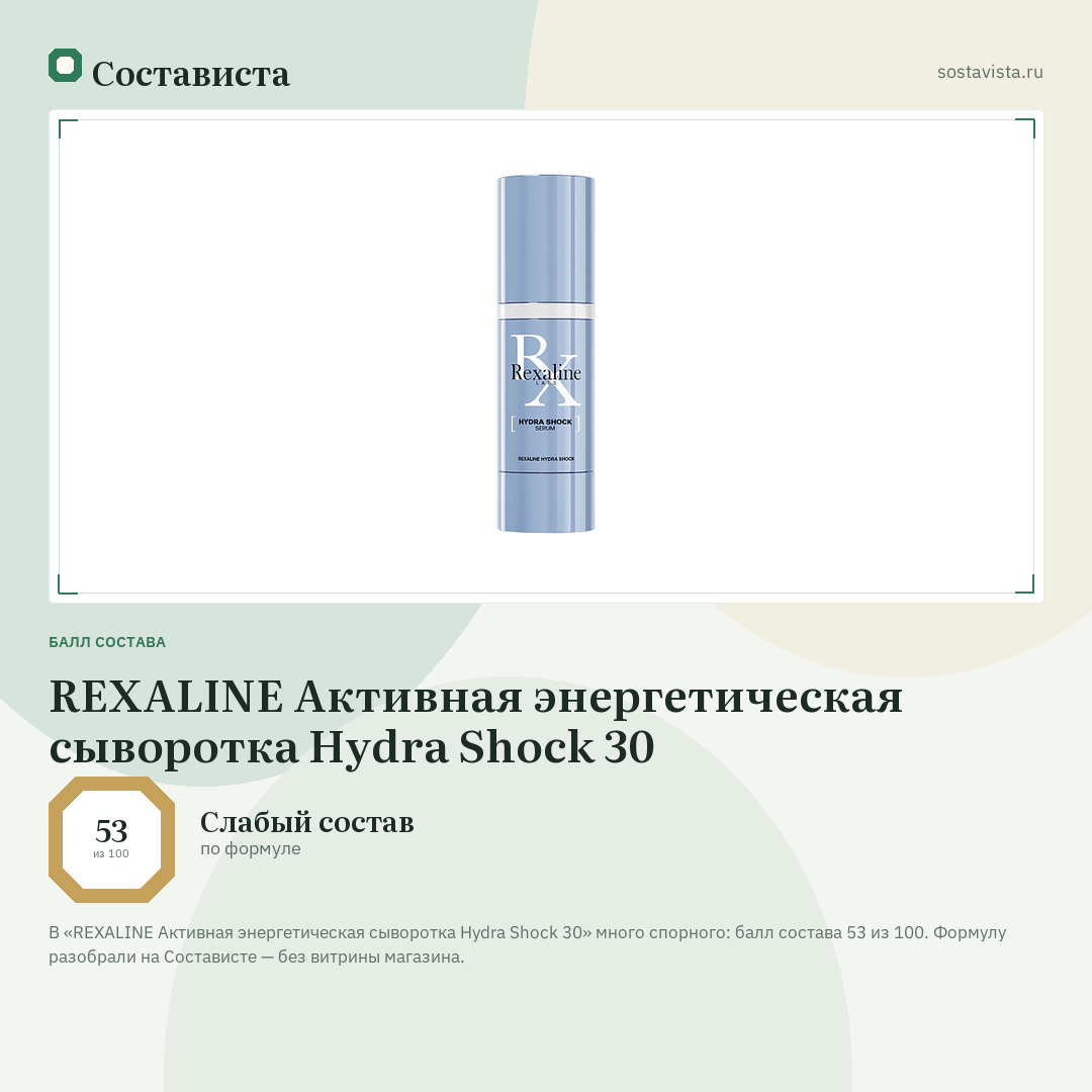 REXALINE Активная энергетическая сыворотка Hydra Shock 30: балл состава 53 из 100 — Состависта
