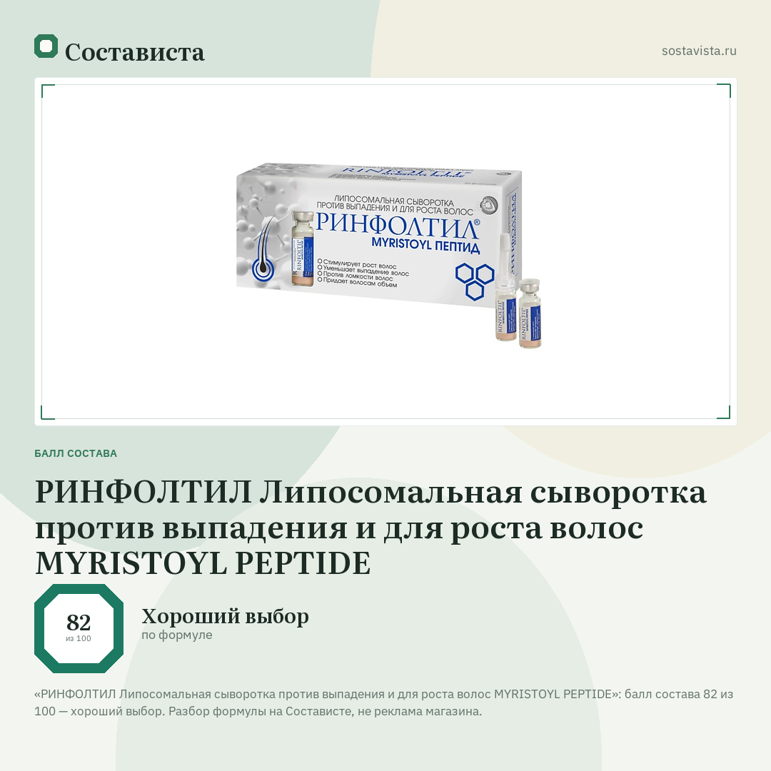 РИНФОЛТИЛ Липосомальная сыворотка против выпадения и для роста волос MYRISTOYL PEPTIDE: балл состава 82 из 100 — Состависта