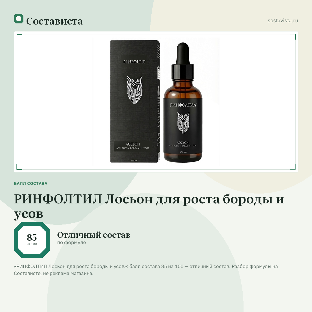 РИНФОЛТИЛ Лосьон для роста бороды и усов: балл состава 85 из 100 — Состависта