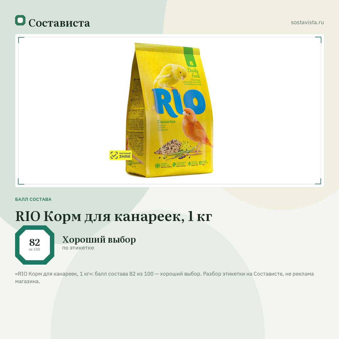 RIO Корм для канареек, 1 кг: балл состава 82 из 100 — Состависта