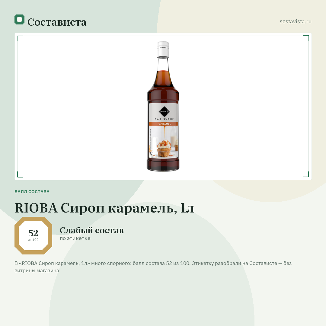 RIOBA Сироп карамель, 1л: балл состава 52 из 100 — Состависта