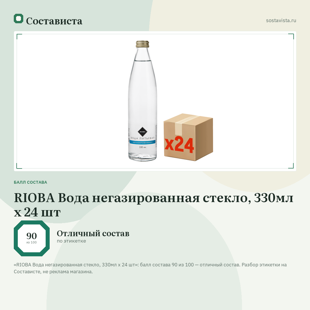 RIOBA Вода негазированная стекло, 330мл x 24 шт: балл состава 90 из 100 — Состависта