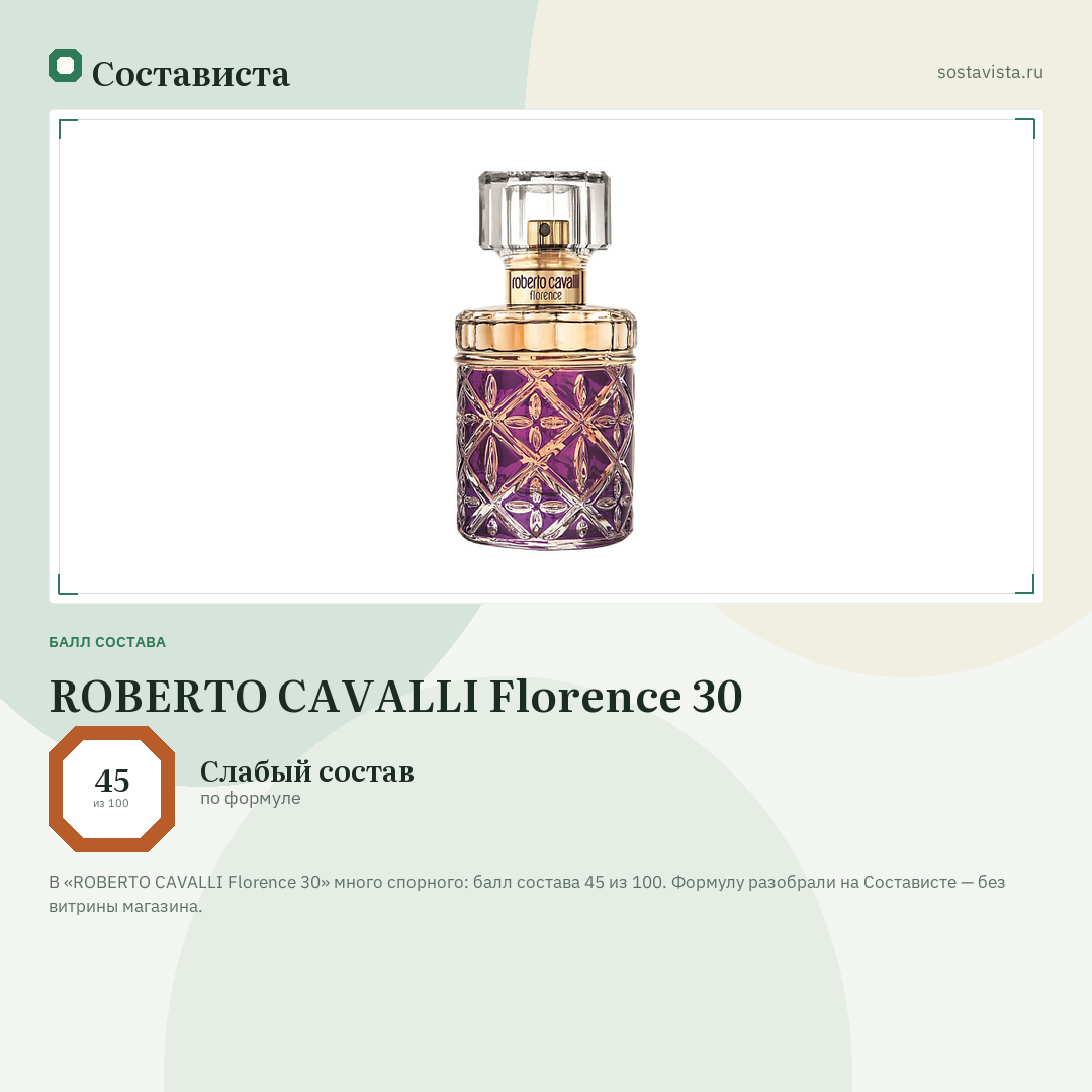 ROBERTO CAVALLI Florence 30: балл состава 45 из 100 — Состависта