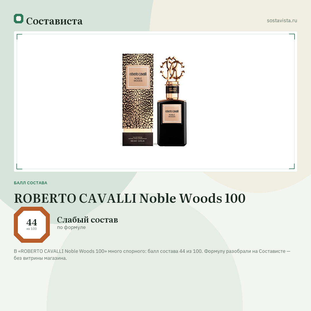 ROBERTO CAVALLI Noble Woods 100: балл состава 44 из 100 — Состависта