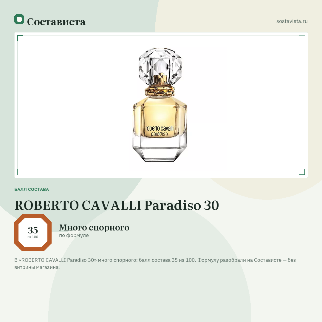 ROBERTO CAVALLI Paradiso 30: балл состава 35 из 100 — Состависта