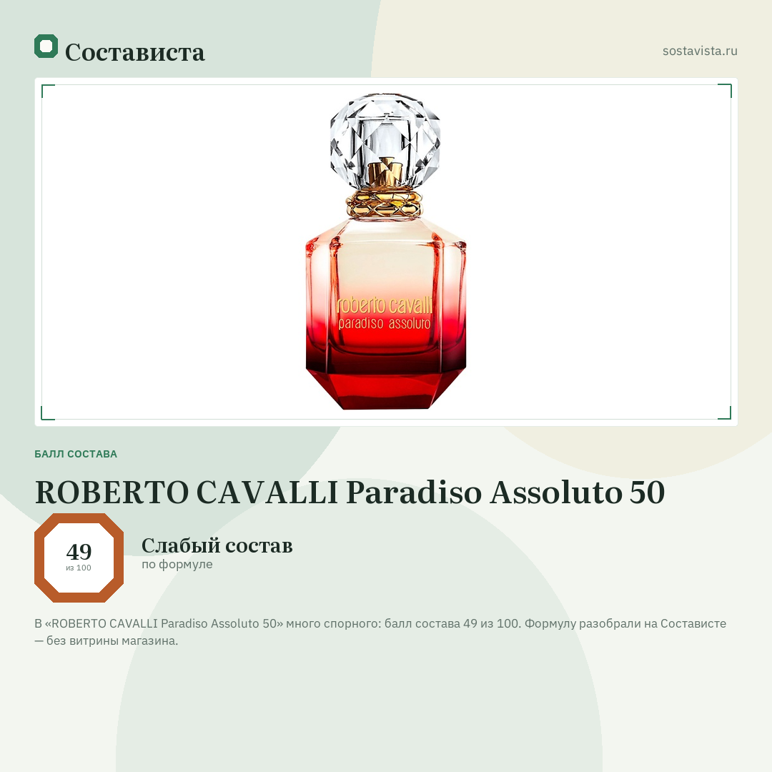 ROBERTO CAVALLI Paradiso Assoluto 50: балл состава 49 из 100 — Состависта