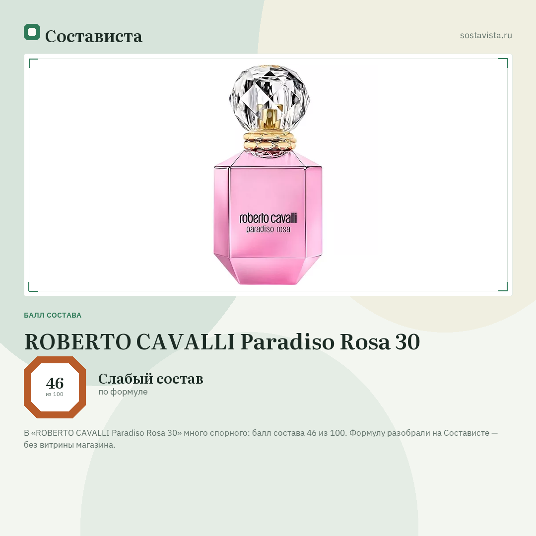 ROBERTO CAVALLI Paradiso Rosa 30: балл состава 46 из 100 — Состависта