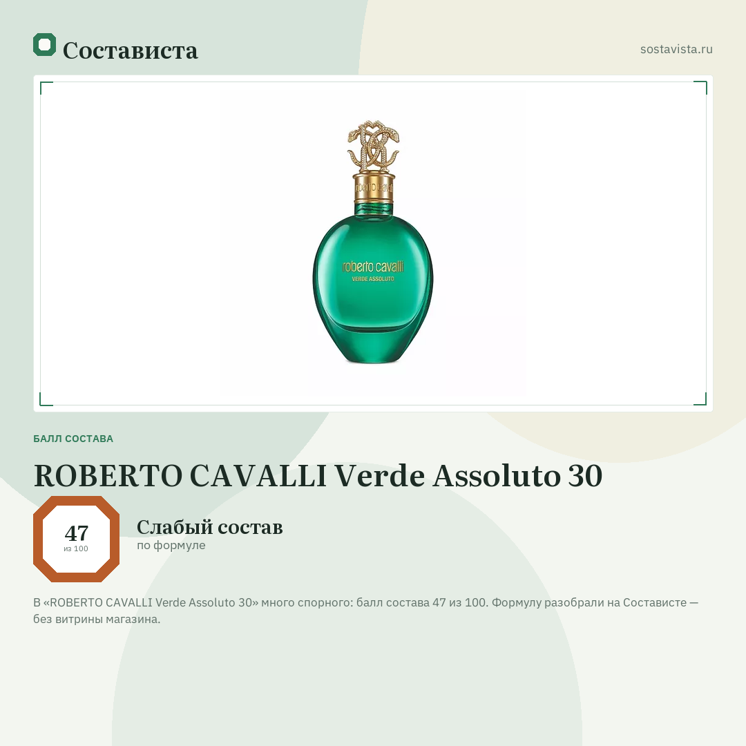 ROBERTO CAVALLI Verde Assoluto 30: балл состава 47 из 100 — Состависта