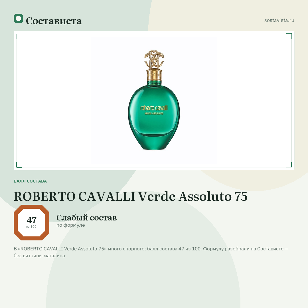 ROBERTO CAVALLI Verde Assoluto 75: балл состава 47 из 100 — Состависта