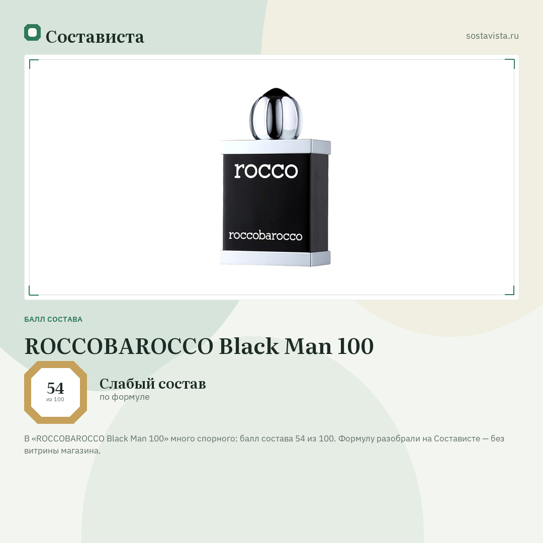 ROCCOBAROCCO Black Man 100: балл состава 54 из 100 — Состависта