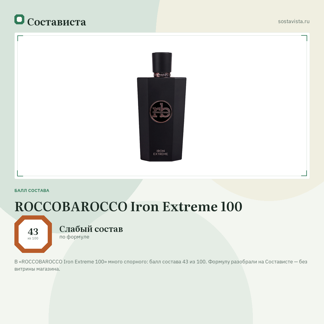 ROCCOBAROCCO Iron Extreme 100: балл состава 43 из 100 — Состависта