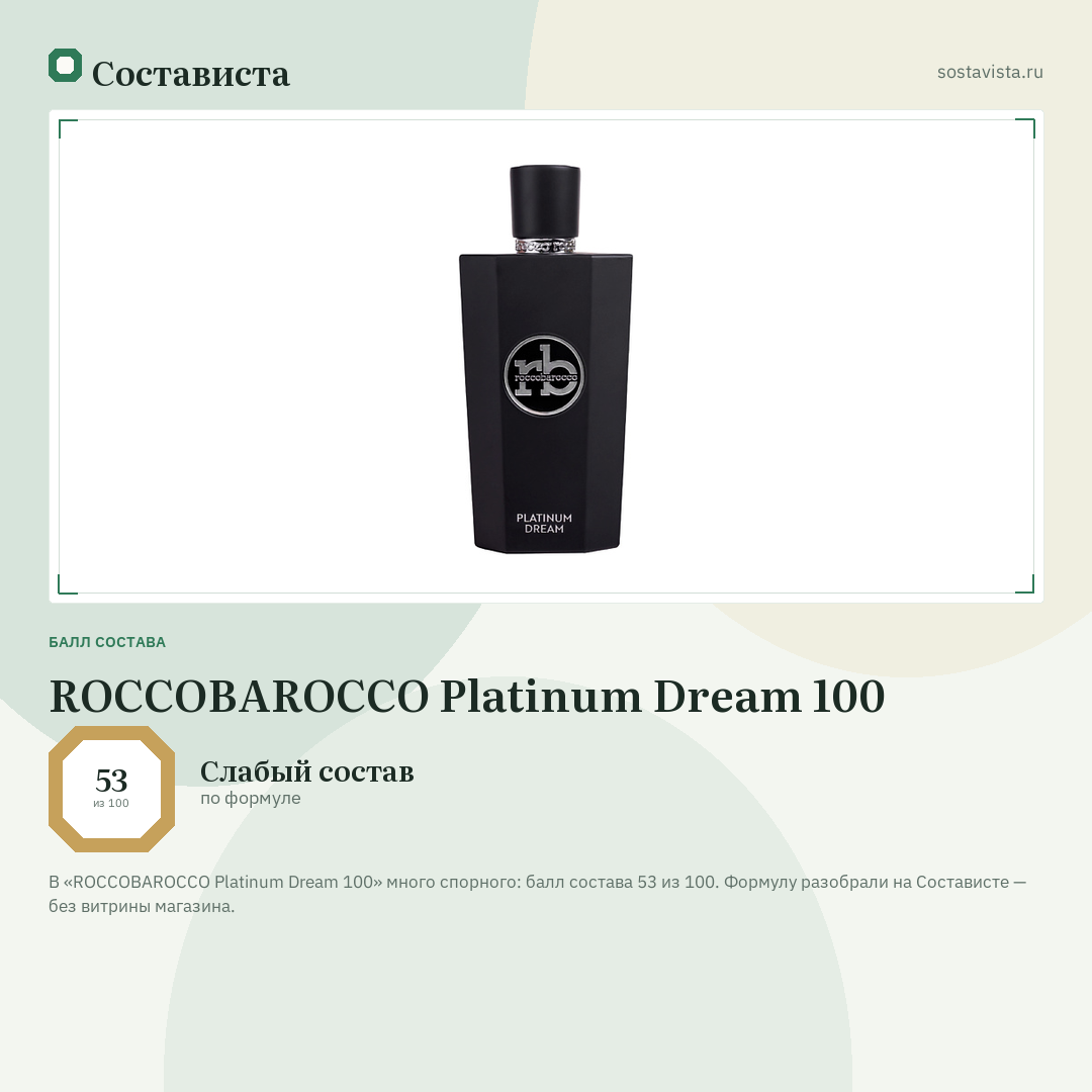 ROCCOBAROCCO Platinum Dream 100: балл состава 53 из 100 — Состависта
