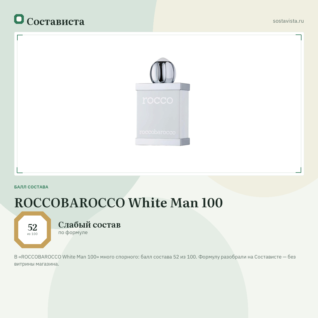 ROCCOBAROCCO White Man 100: балл состава 52 из 100 — Состависта
