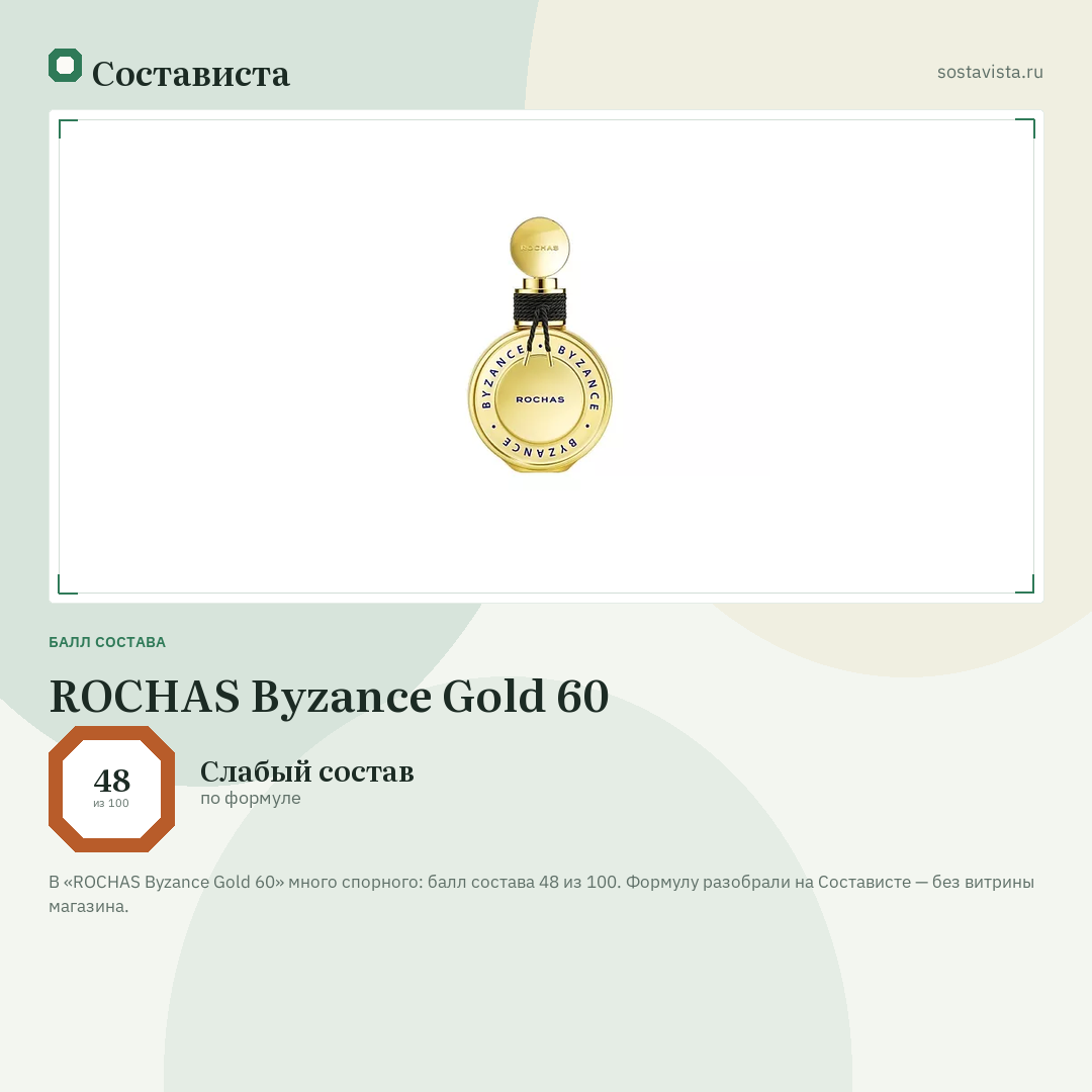 ROCHAS Byzance Gold 60: балл состава 48 из 100 — Состависта