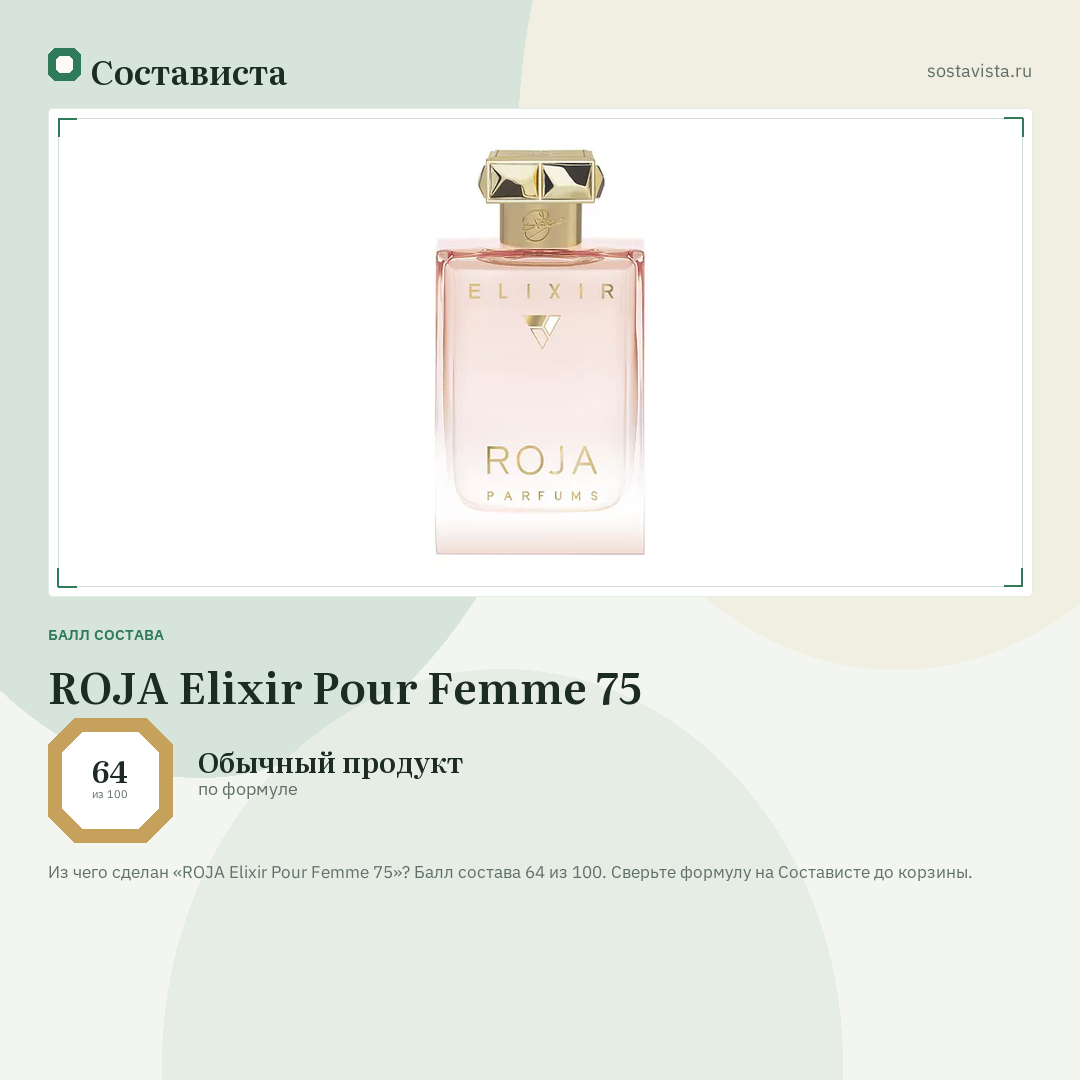 ROJA Elixir Pour Femme 75: балл состава 64 из 100 — Состависта