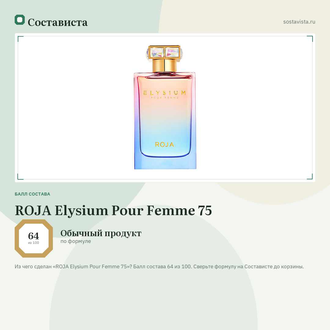 ROJA Elysium Pour Femme 75: балл состава 64 из 100 — Состависта
