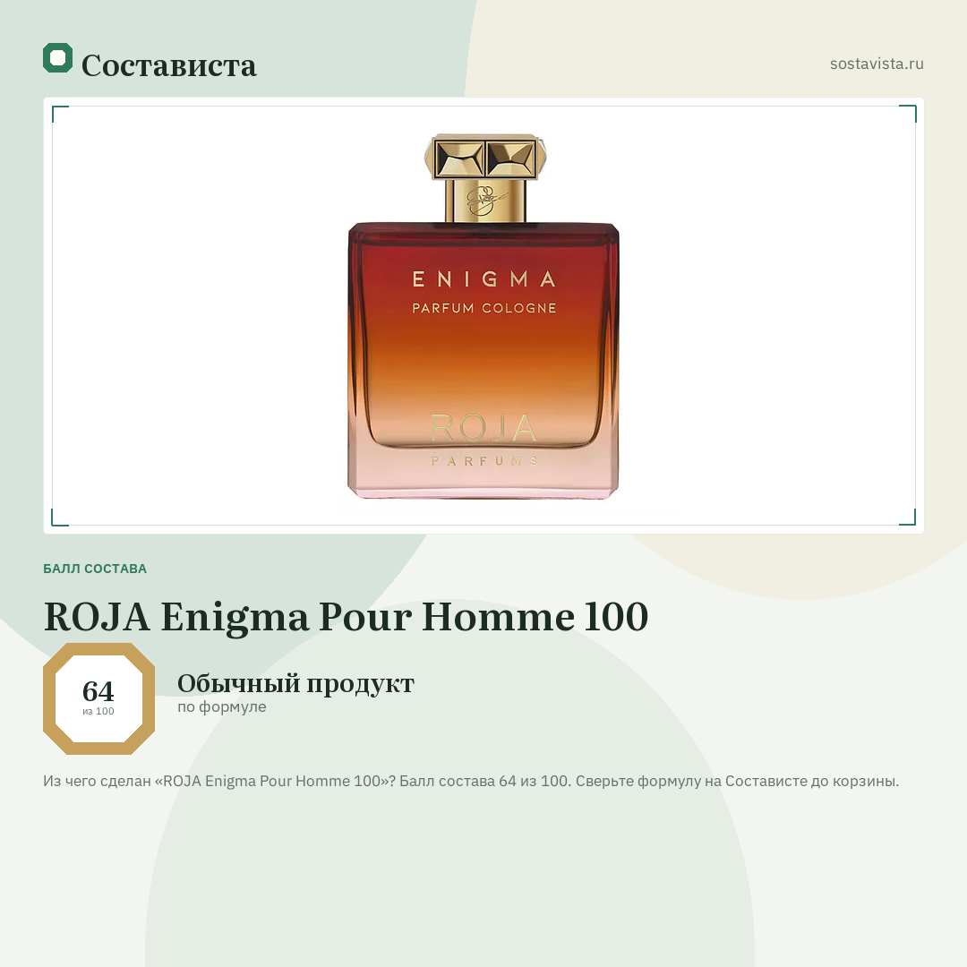 ROJA Enigma Pour Homme 100: балл состава 64 из 100 — Состависта