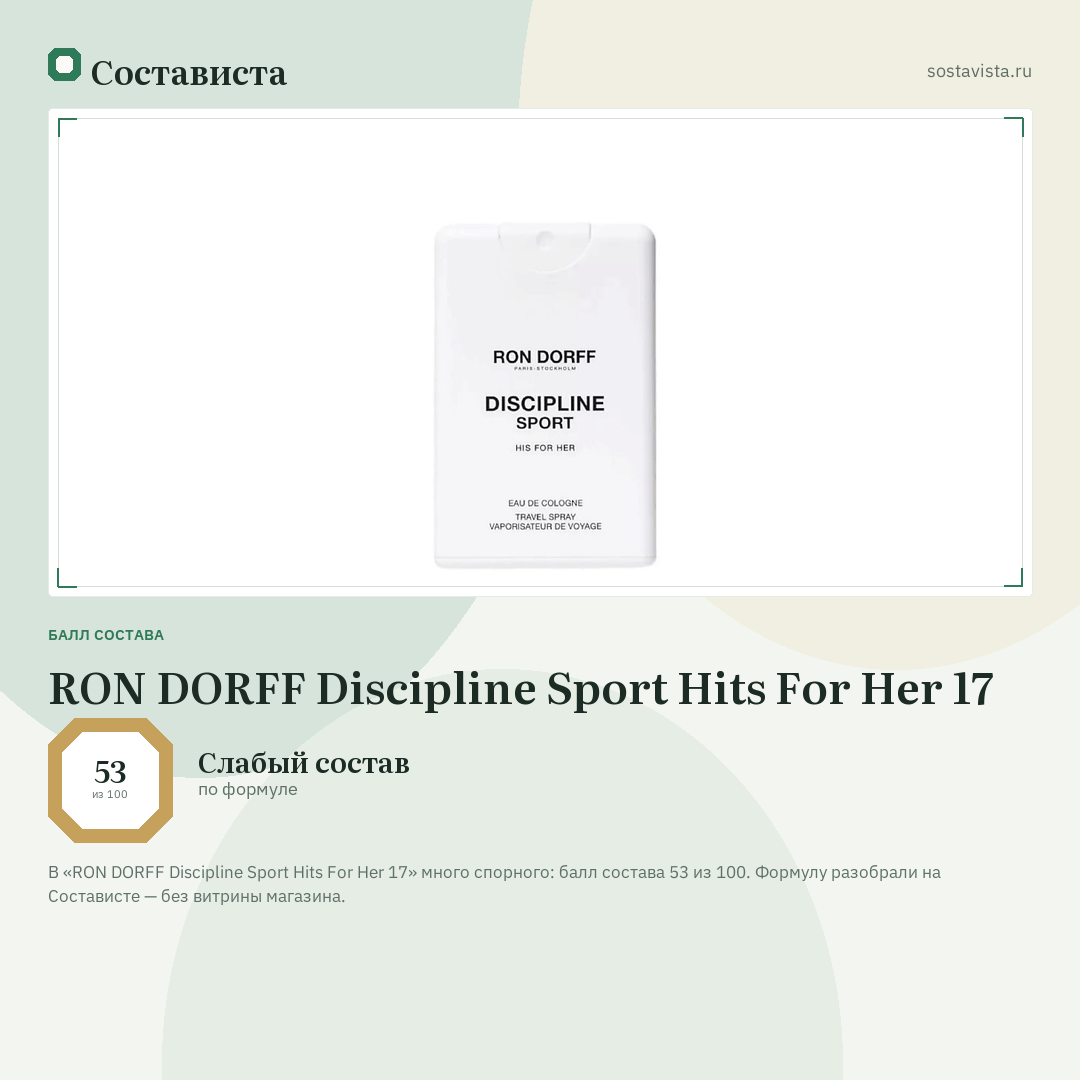 RON DORFF Discipline Sport Hits For Her 17: балл состава 53 из 100 — Состависта
