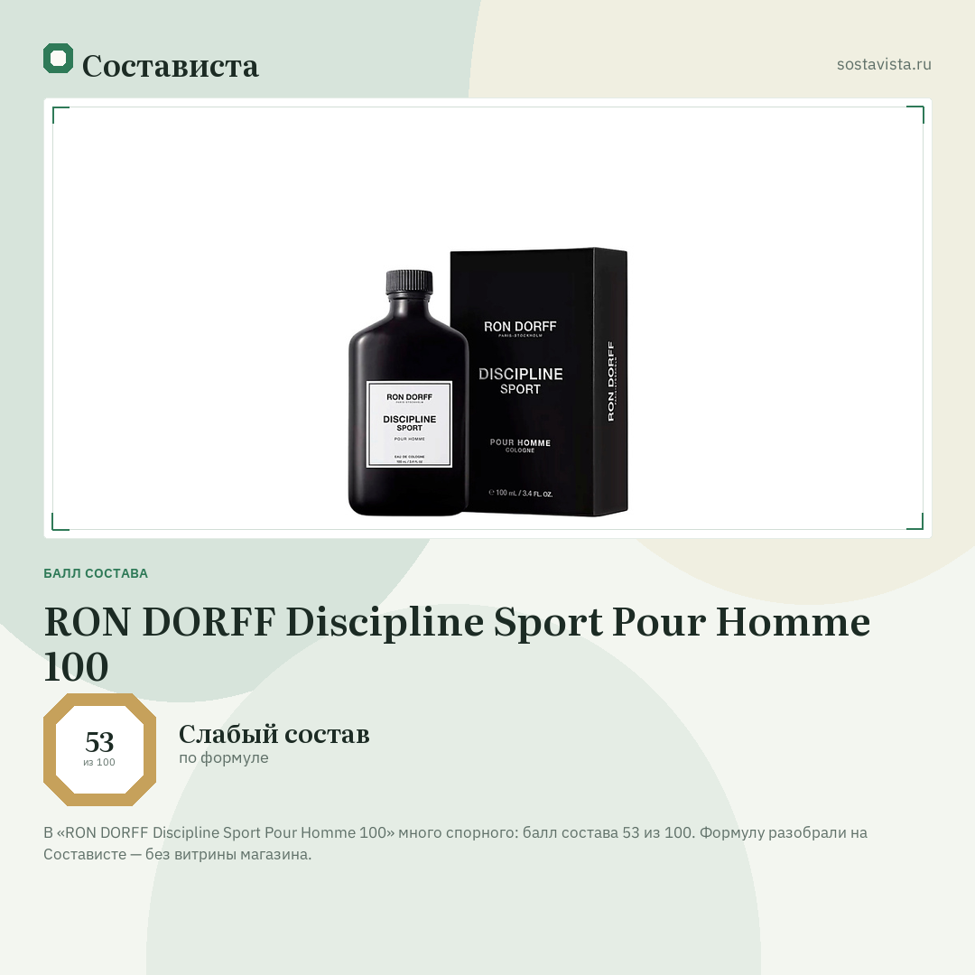 RON DORFF Discipline Sport Pour Homme 100: балл состава 53 из 100 — Состависта