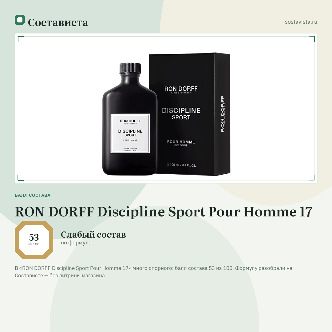 RON DORFF Discipline Sport Pour Homme 17: балл состава 53 из 100 — Состависта