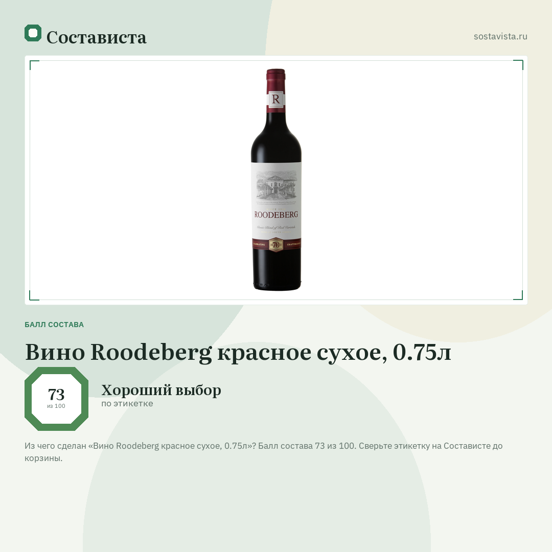 Вино Roodeberg красное сухое, 0.75л: балл состава 73 из 100 — Состависта