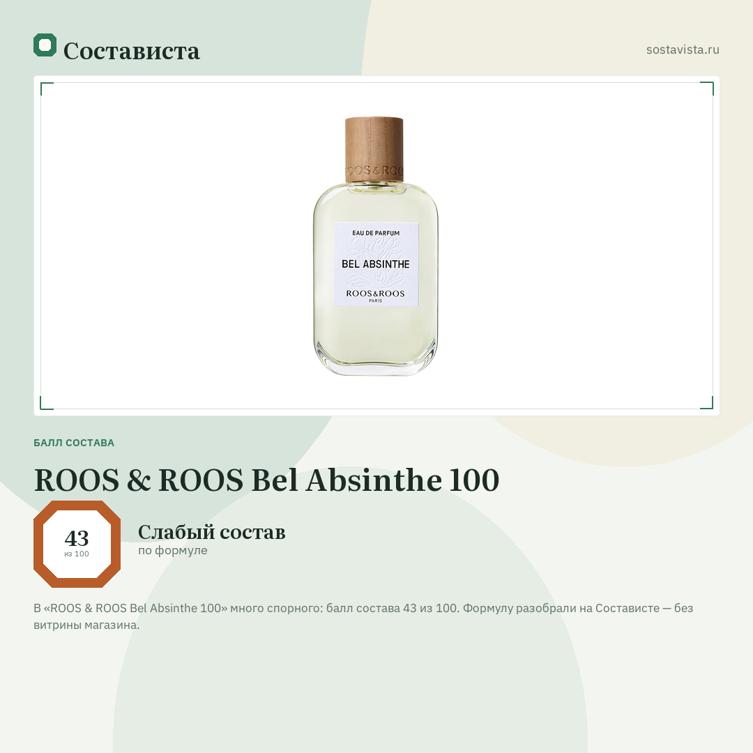 ROOS & ROOS Bel Absinthe 100: балл состава 43 из 100 — Состависта