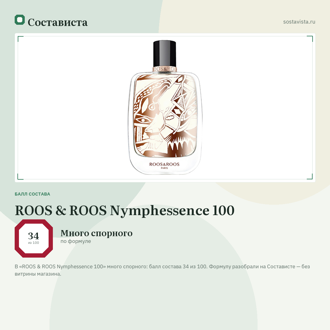 ROOS & ROOS Nymphessence 100: балл состава 34 из 100 — Состависта