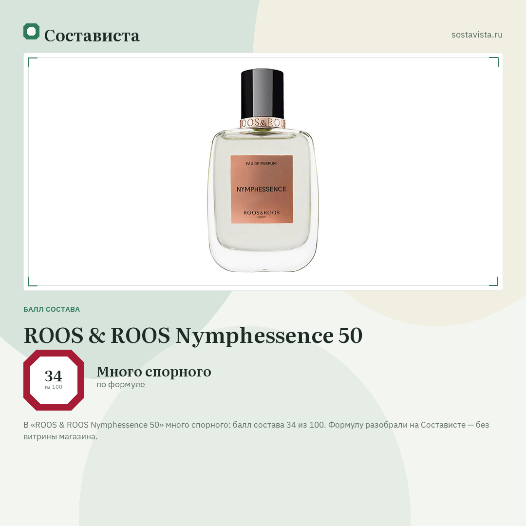 ROOS & ROOS Nymphessence 50: балл состава 34 из 100 — Состависта