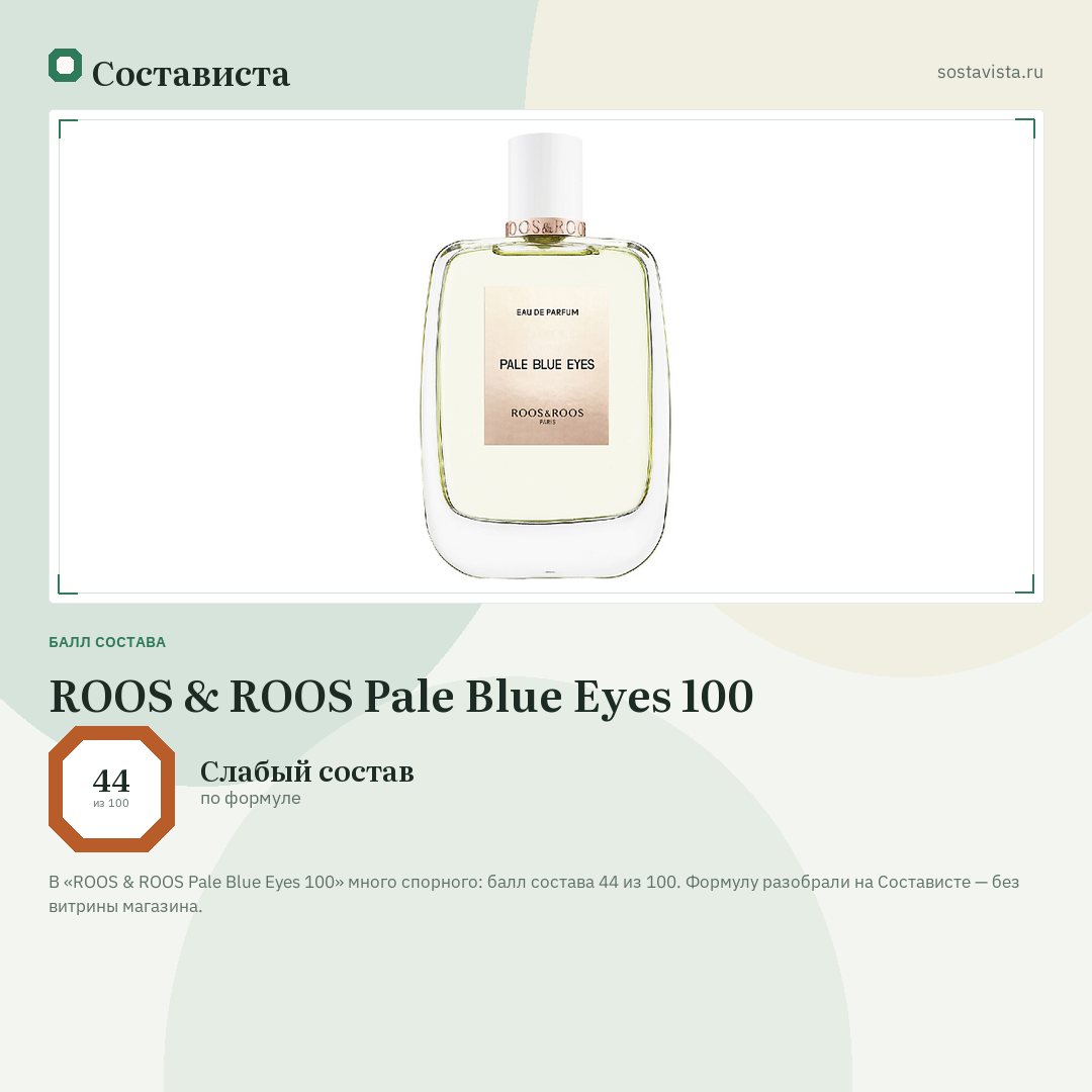 ROOS & ROOS Pale Blue Eyes 100: балл состава 44 из 100 — Состависта