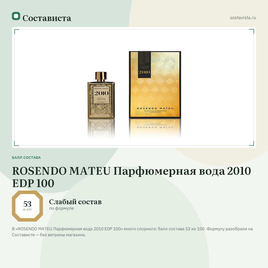 ROSENDO MATEU Парфюмерная вода 2010 EDP 100: балл состава 53 из 100 — Состависта