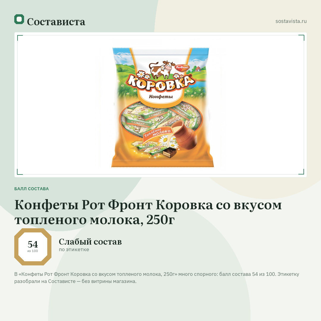 Конфеты Рот Фронт Коровка со вкусом топленого молока, 250г: балл состава 54 из 100 — Состависта