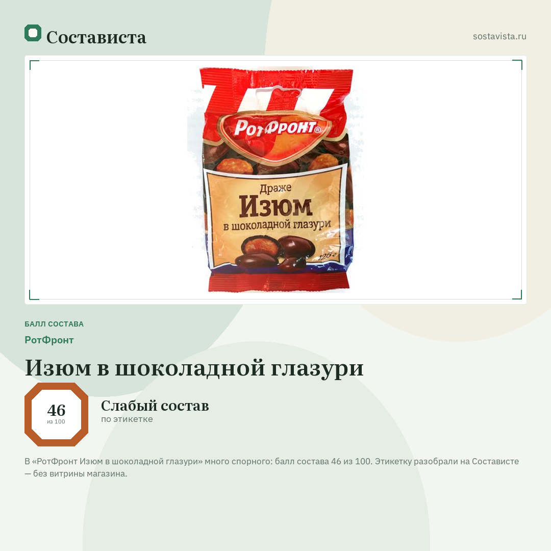 РотФронт Изюм в шоколадной глазури: балл состава 46 из 100 — Состависта