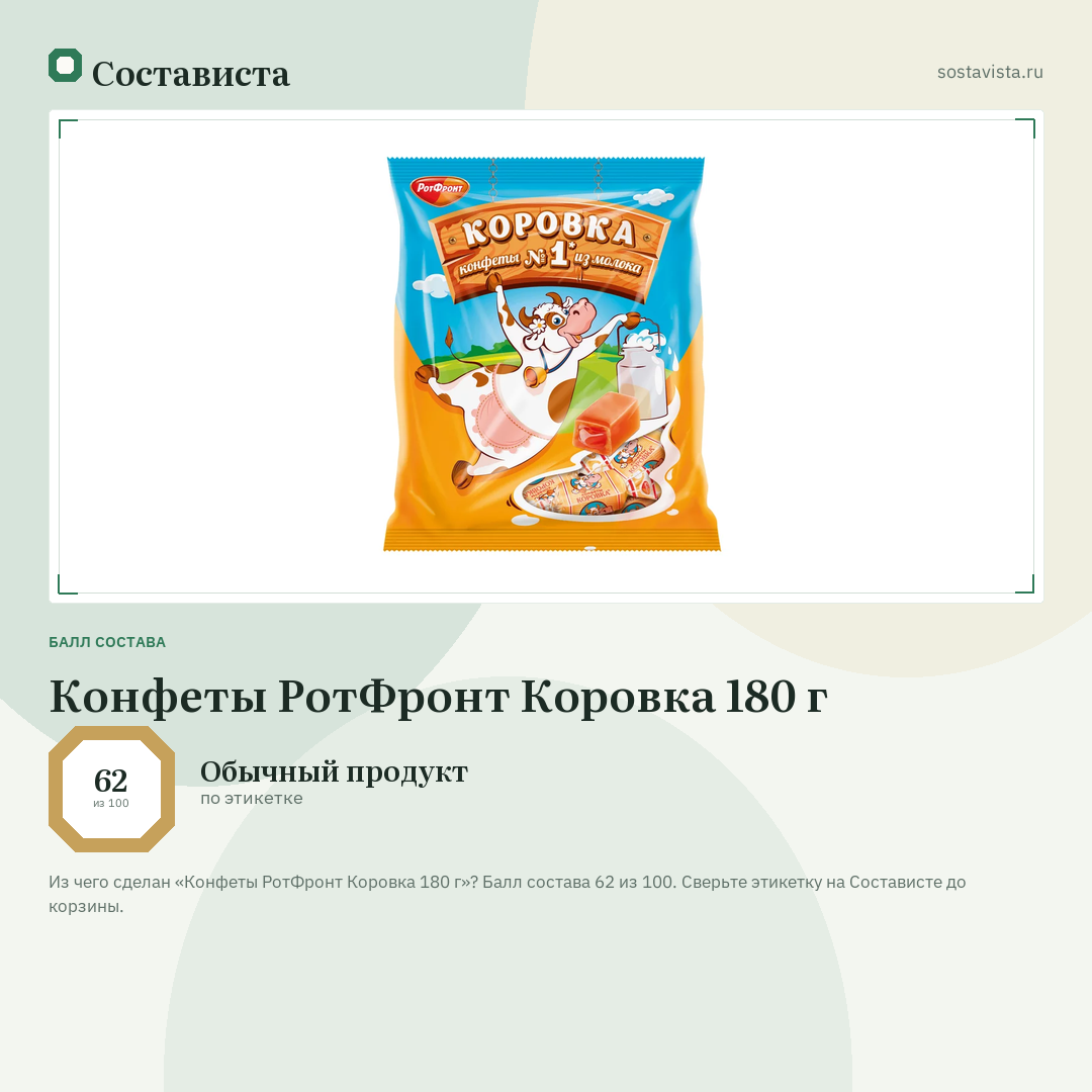 Конфеты РотФронт Коровка 180 г: балл состава 62 из 100 — Состависта