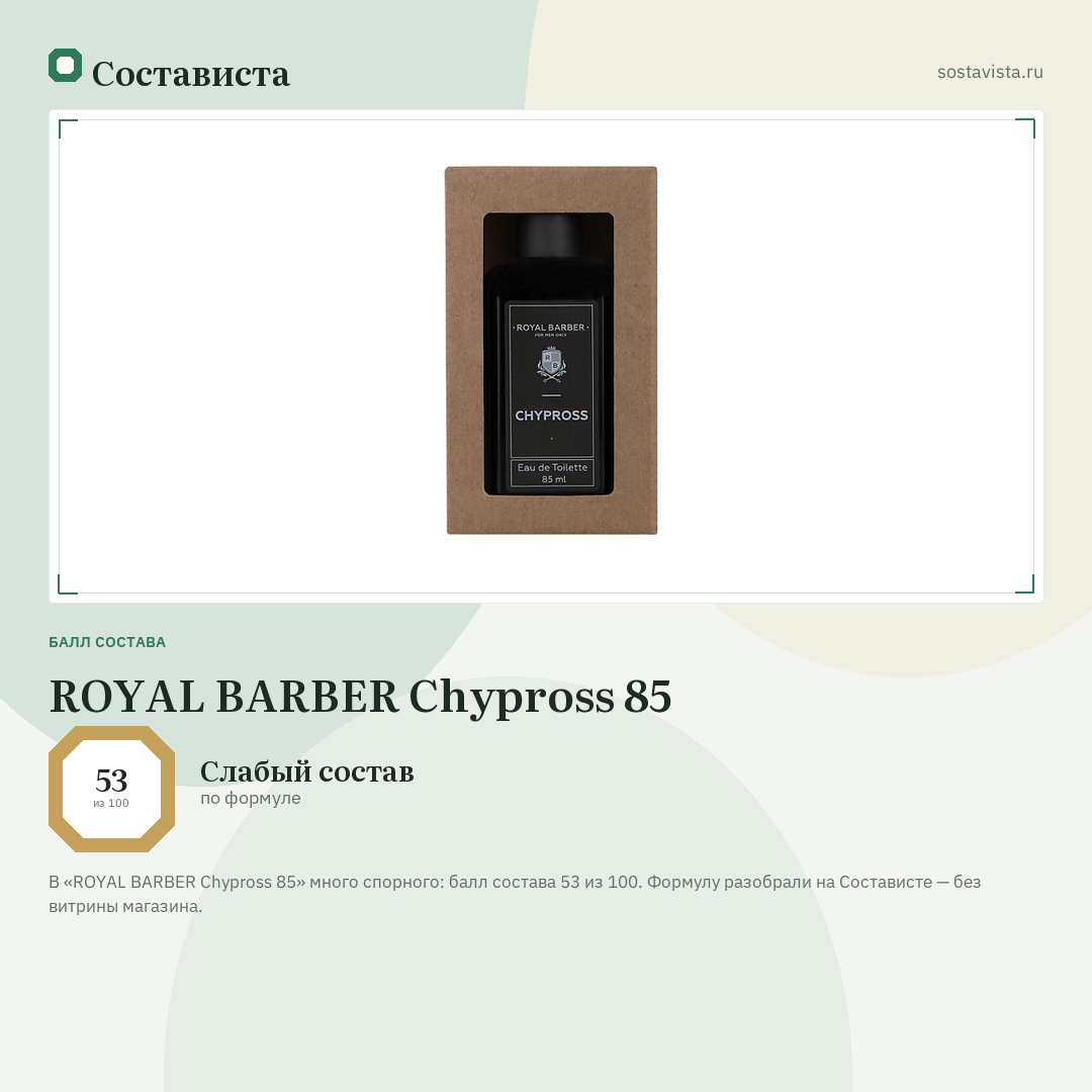 ROYAL BARBER Chypross 85: балл состава 53 из 100 — Состависта