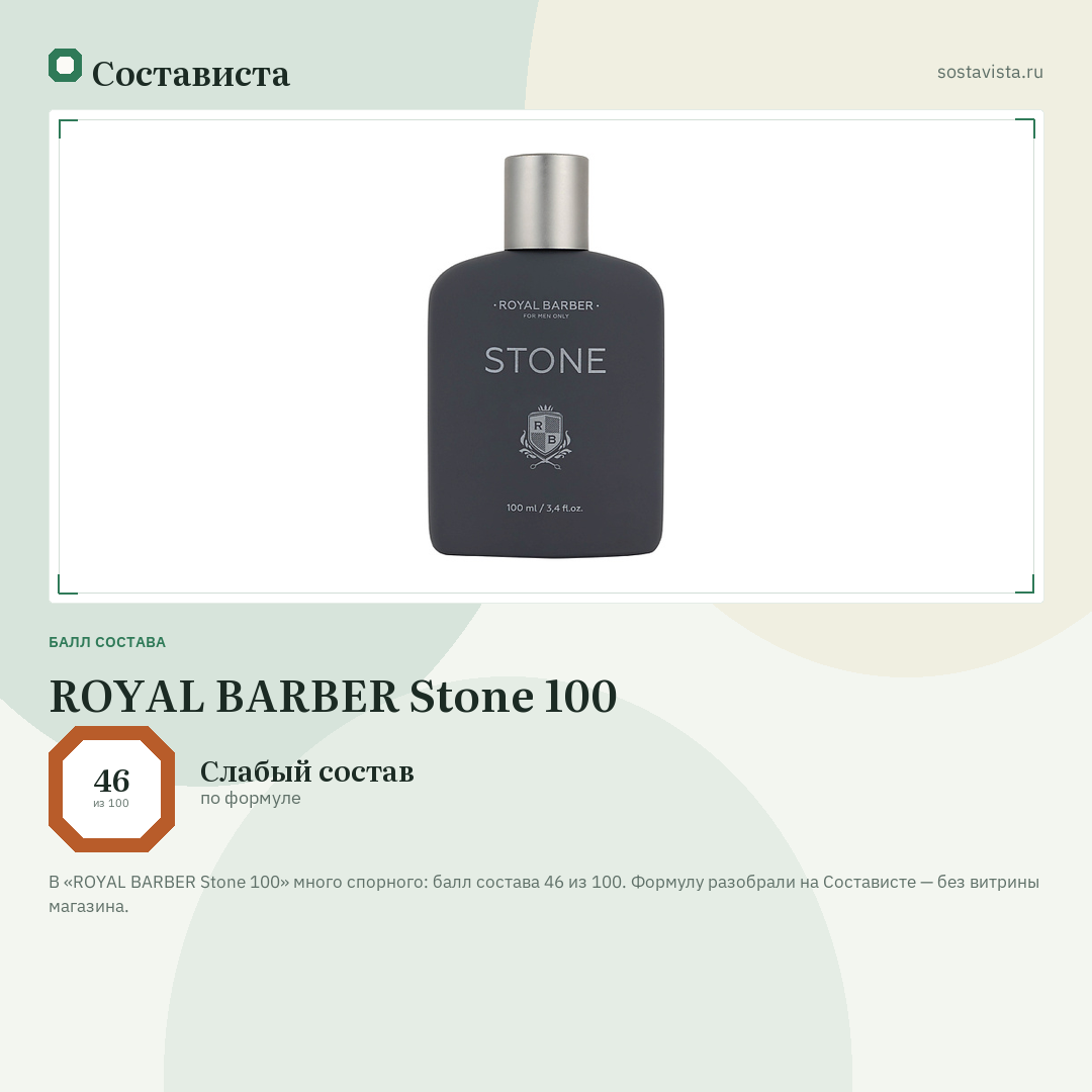 ROYAL BARBER Stone 100: балл состава 46 из 100 — Состависта
