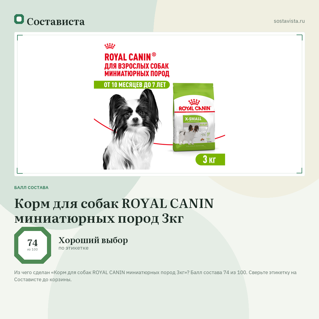 Корм для собак ROYAL CANIN миниатюрных пород 3кг: балл состава 74 из 100 — Состависта