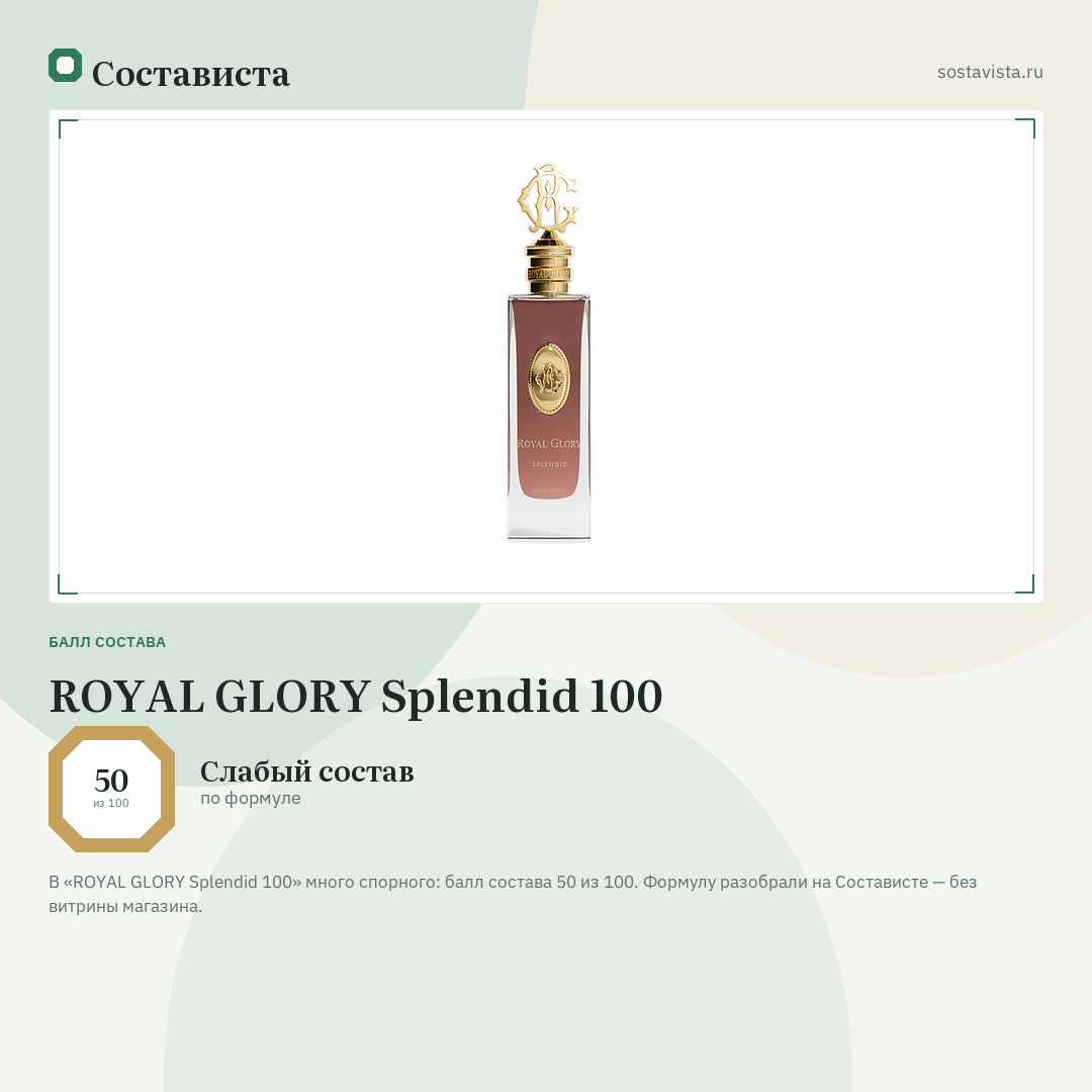 ROYAL GLORY Splendid 100: балл состава 50 из 100 — Состависта