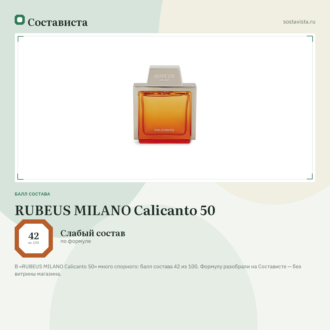 RUBEUS MILANO Calicanto 50: балл состава 42 из 100 — Состависта