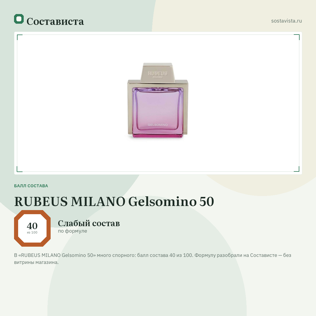 RUBEUS MILANO Gelsomino 50: балл состава 40 из 100 — Состависта
