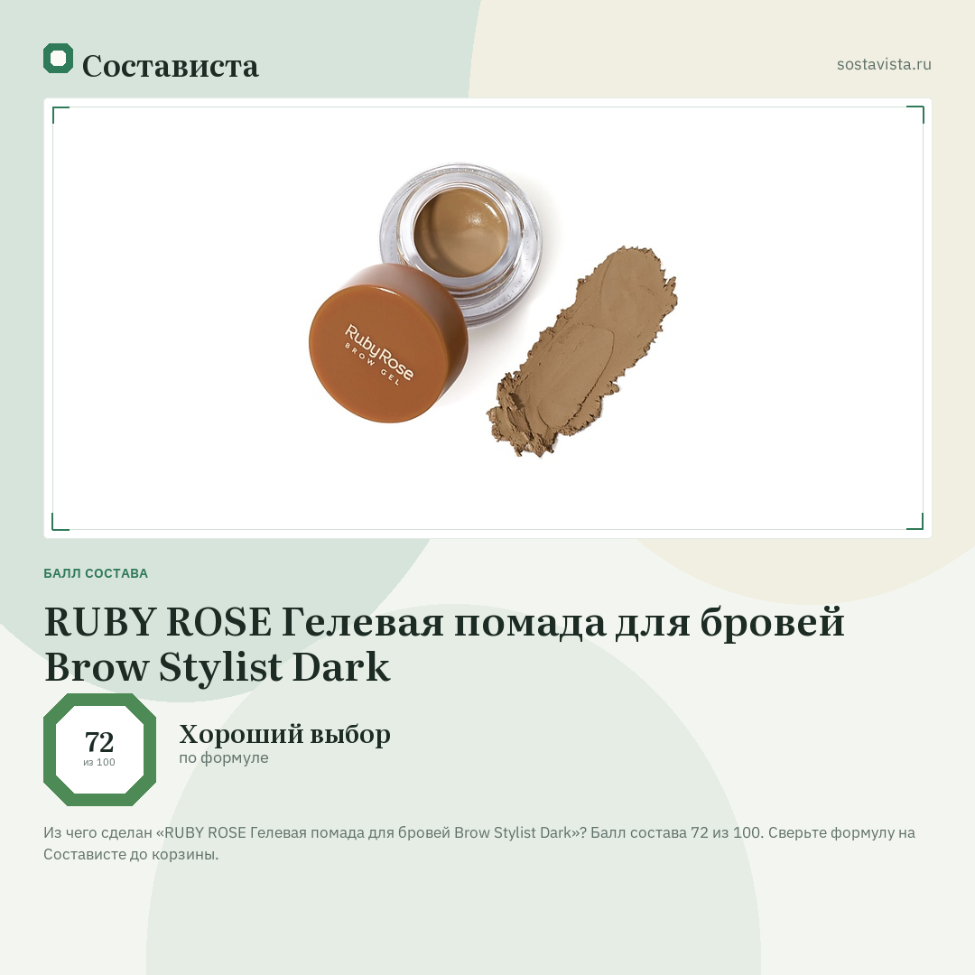 RUBY ROSE Гелевая помада для бровей Brow Stylist Dark: балл состава 72 из 100 — Состависта