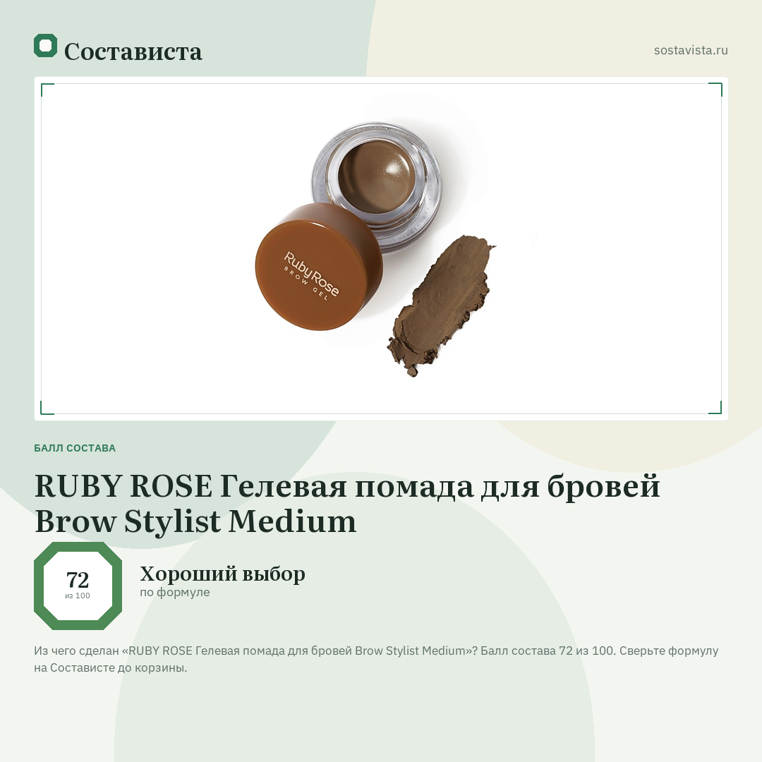 RUBY ROSE Гелевая помада для бровей Brow Stylist Medium: балл состава 72 из 100 — Состависта