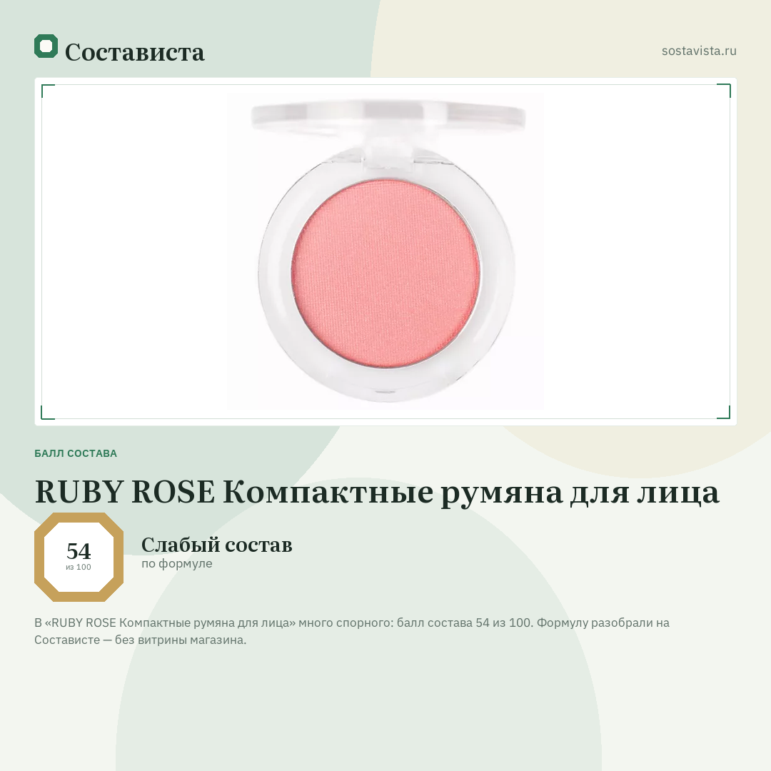RUBY ROSE Компактные румяна для лица: балл состава 54 из 100 — Состависта