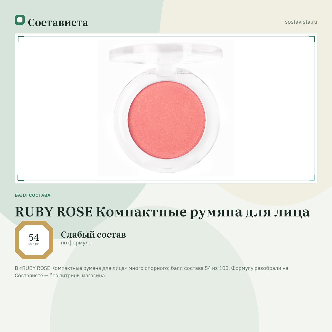 RUBY ROSE Компактные румяна для лица: балл состава 54 из 100 — Состависта