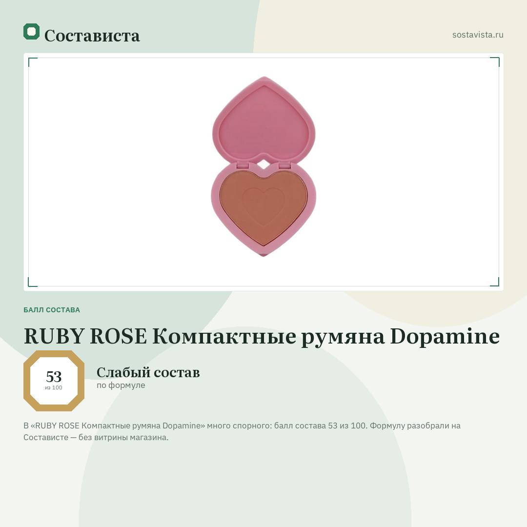RUBY ROSE Компактные румяна Dopamine: балл состава 53 из 100 — Состависта