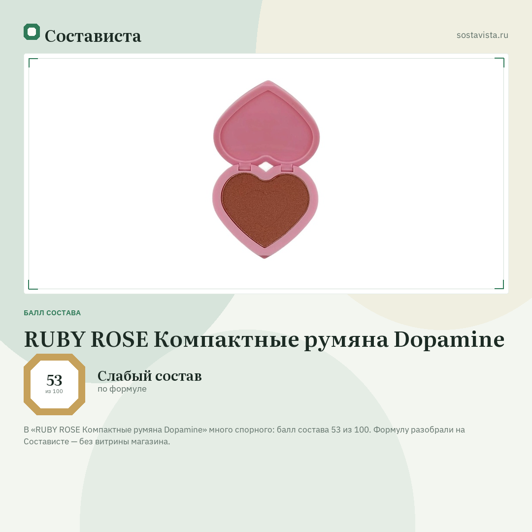 RUBY ROSE Компактные румяна Dopamine: балл состава 53 из 100 — Состависта