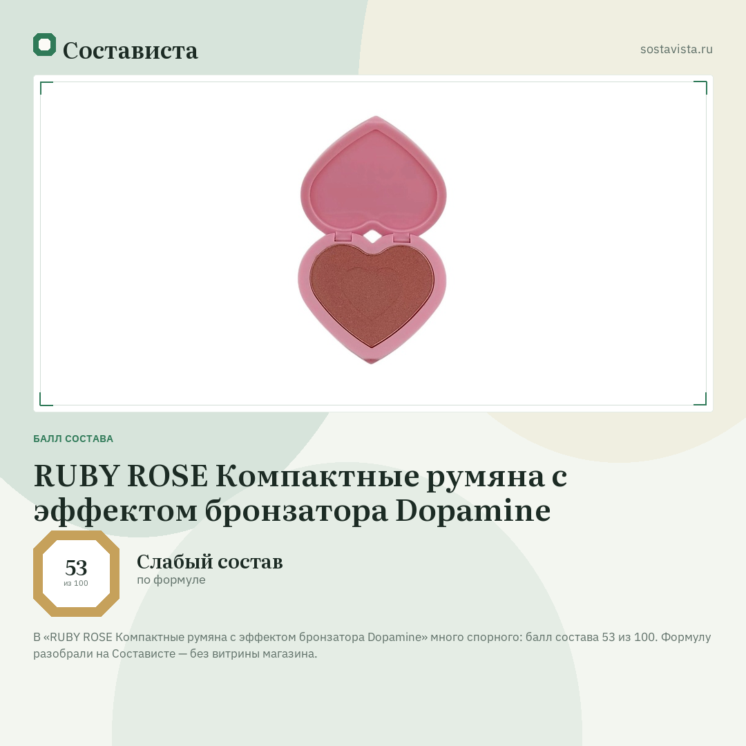 RUBY ROSE Компактные румяна с эффектом бронзатора Dopamine: балл состава 53 из 100 — Состависта