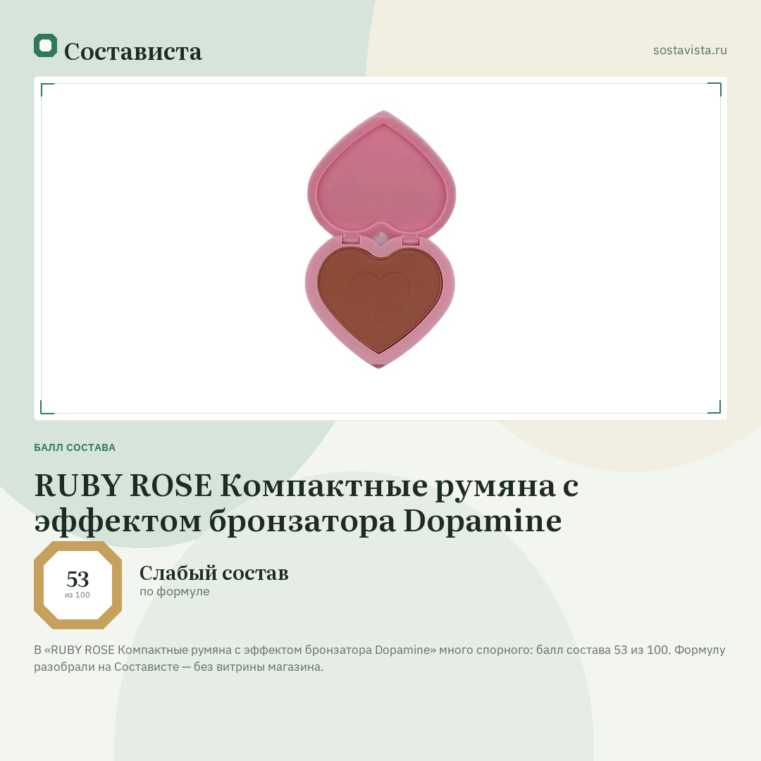 RUBY ROSE Компактные румяна с эффектом бронзатора Dopamine: балл состава 53 из 100 — Состависта
