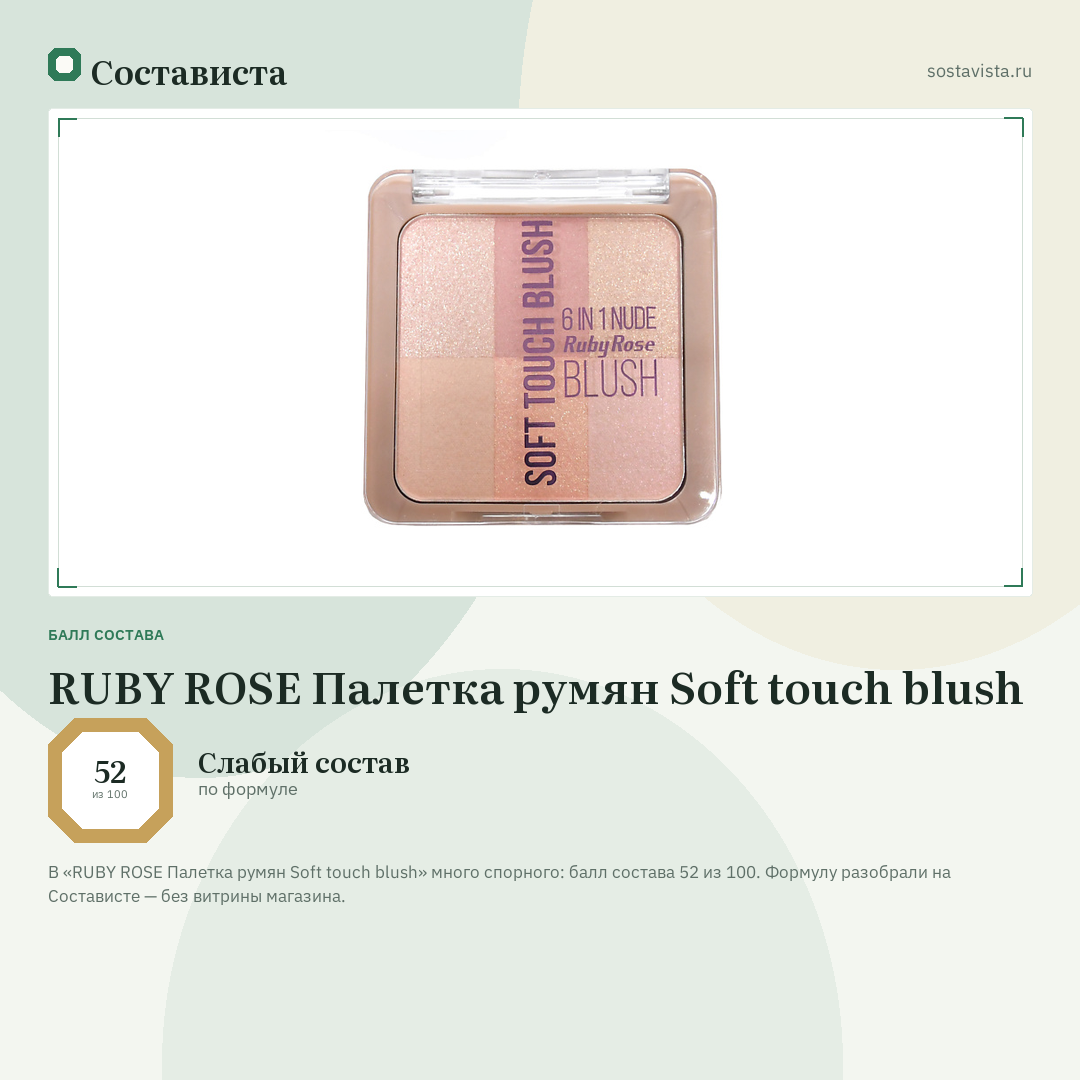RUBY ROSE Палетка румян Soft touch blush: балл состава 52 из 100 — Состависта